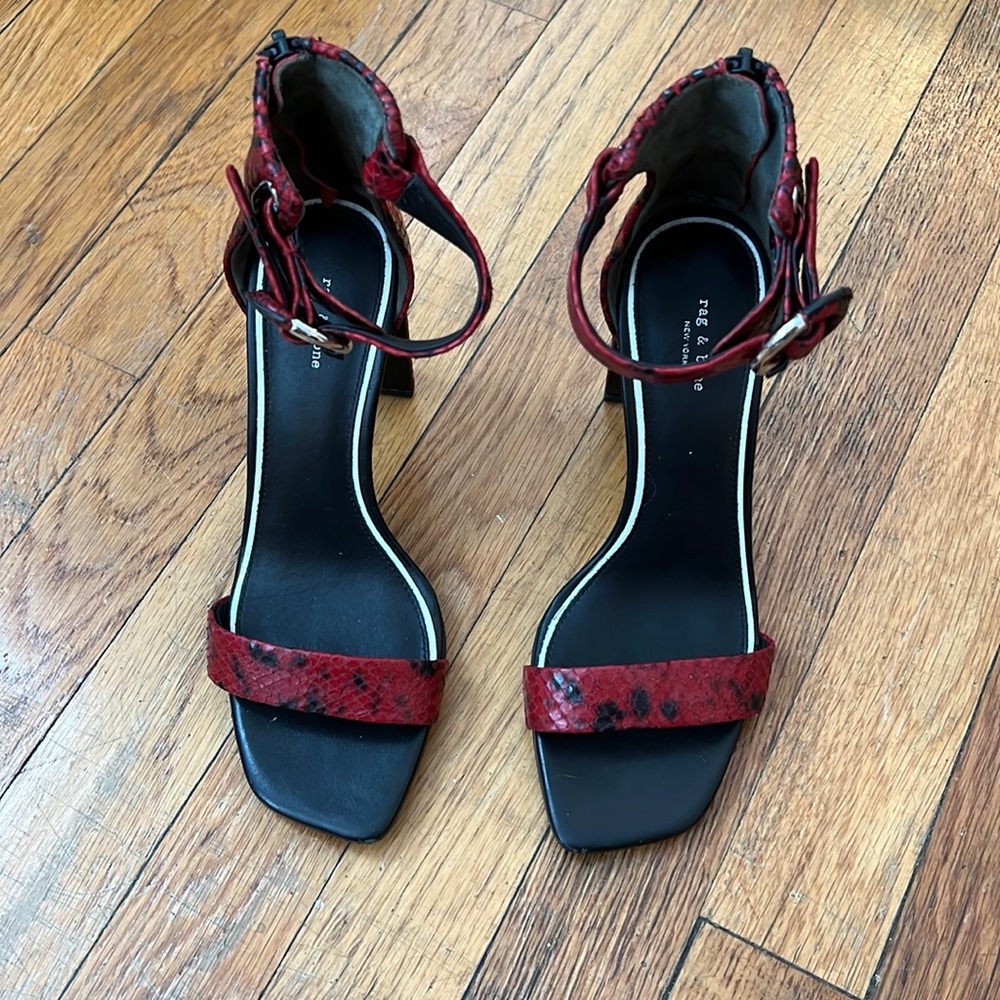 Rag & Bone Red/Black Snakeskin Print Heels